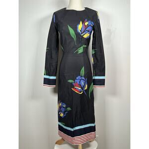 SUNO Womens Floral Midi Long Sleeve Round Neck Sheath Dress Size 2